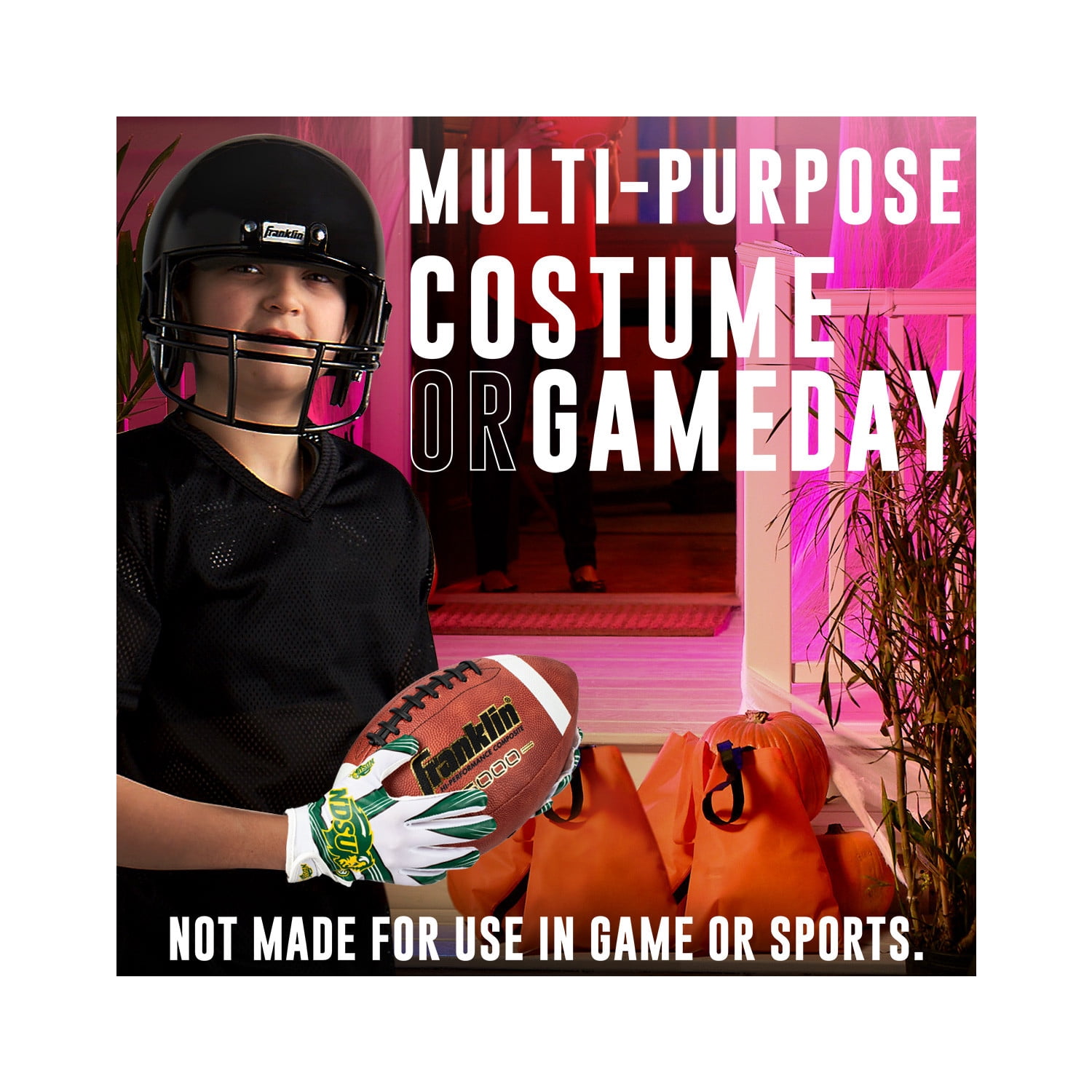 Franklin Sports North Dakota Bison Kids Football Receiver Gloves - Youth Official NCAA College Team Football Gloves - Silicone Palm Receiver Gloves for Kids Ages 7 -10 - Youth Small/Extra Small