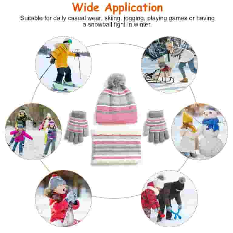 何でも揃う Scarf Hat Knit Warm Winter Kids Gloves Beanie TeqHome Set Clothing