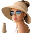 thumbnail image 3 of Sun Hats for Women Wide Brim Straw Visor Hat Ponytail Open Top Packable Sun Hat Women Foldable Roll-Up Beach Hats for Women Summer Travel, 3 of 8