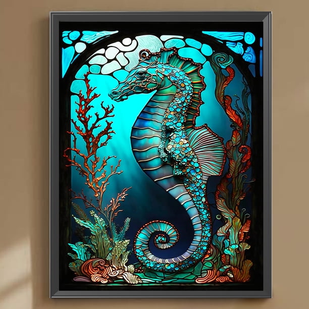 Cuadros Decorativos 5D bricolaje ronda completa taladro diamante pintura vidrieras organismo marino (B6564) Wdftyju embutido en tela