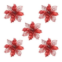 Helenmas 5Packs 3.9 Inch Artificial Poinsettias Christmas Glitter Flowers with Clips Xmas Tree Flower Ornament Poinsettias Decor Artificial flowers Christmas on Clearance