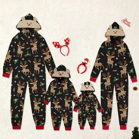 

YYDGH Family Matching Christmas Onesies Cute Vacation Reindeer Print One Piece Pajamas Hooded Xmas Holiday Sleepwear Nightwear