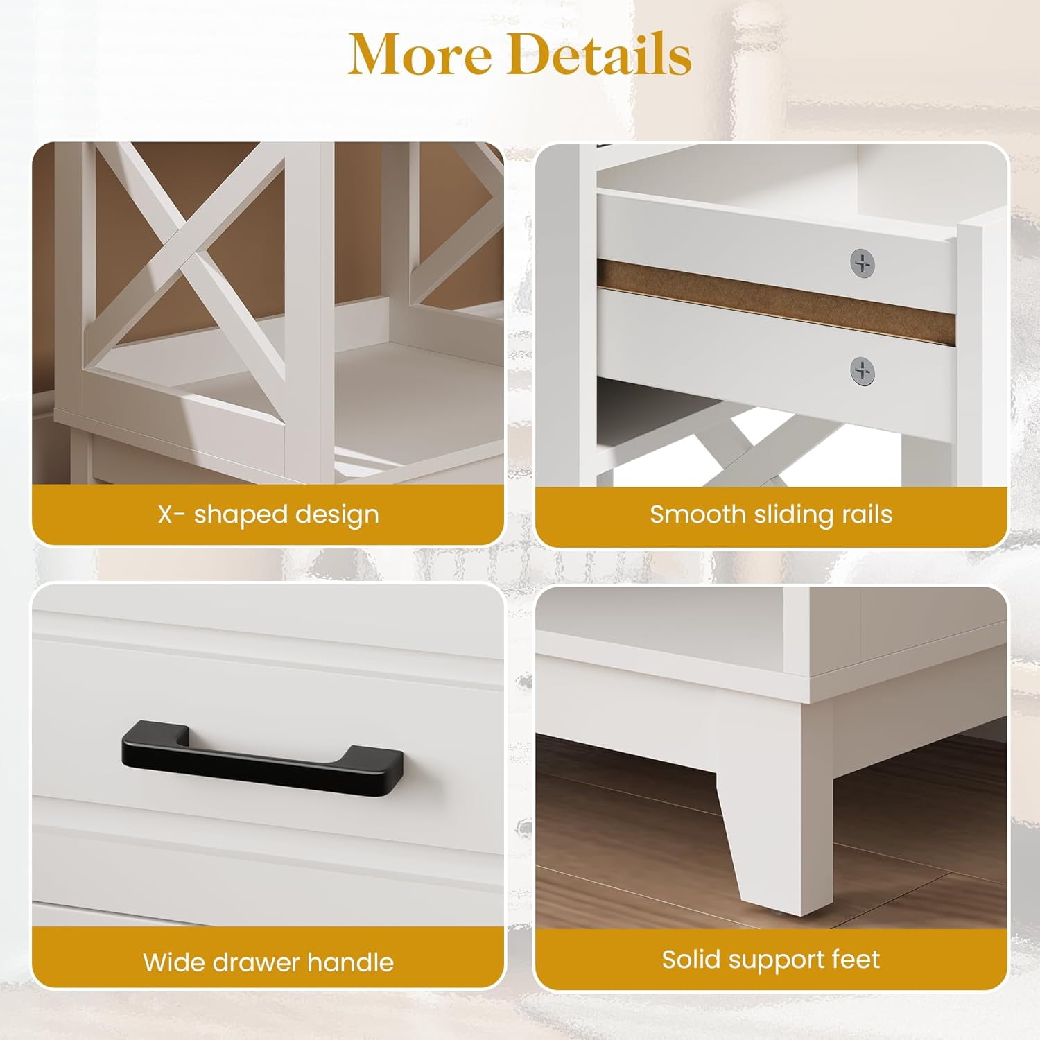 CozyHome Tall Nightstand Set of 1, Side Table with 2 Drawers and Open Shelf Below, Bedside Table with Solid Feet, Modern Night Stand End Table for Bedroom, Living Room, Home Office, White