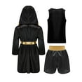 thumbnail image 2 of inhzoy Tenue de Boxe pour Garçons Costume de Jeu de Rôle Robe de Boxe à Capuche en Satin avec Débardeur Sans Manches et Short Noir&Or 14, 2 of 5