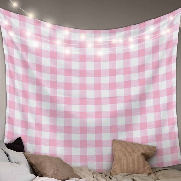Pink Tapestry for Bedroom Wall Hanging Tapestry, Country French Rustic Buffalo Plaid Modern Art Ceiling Backdrop Tapestries Poster Blanket Wall Decor for Teens Room Living Room Dorm 59" x 79"