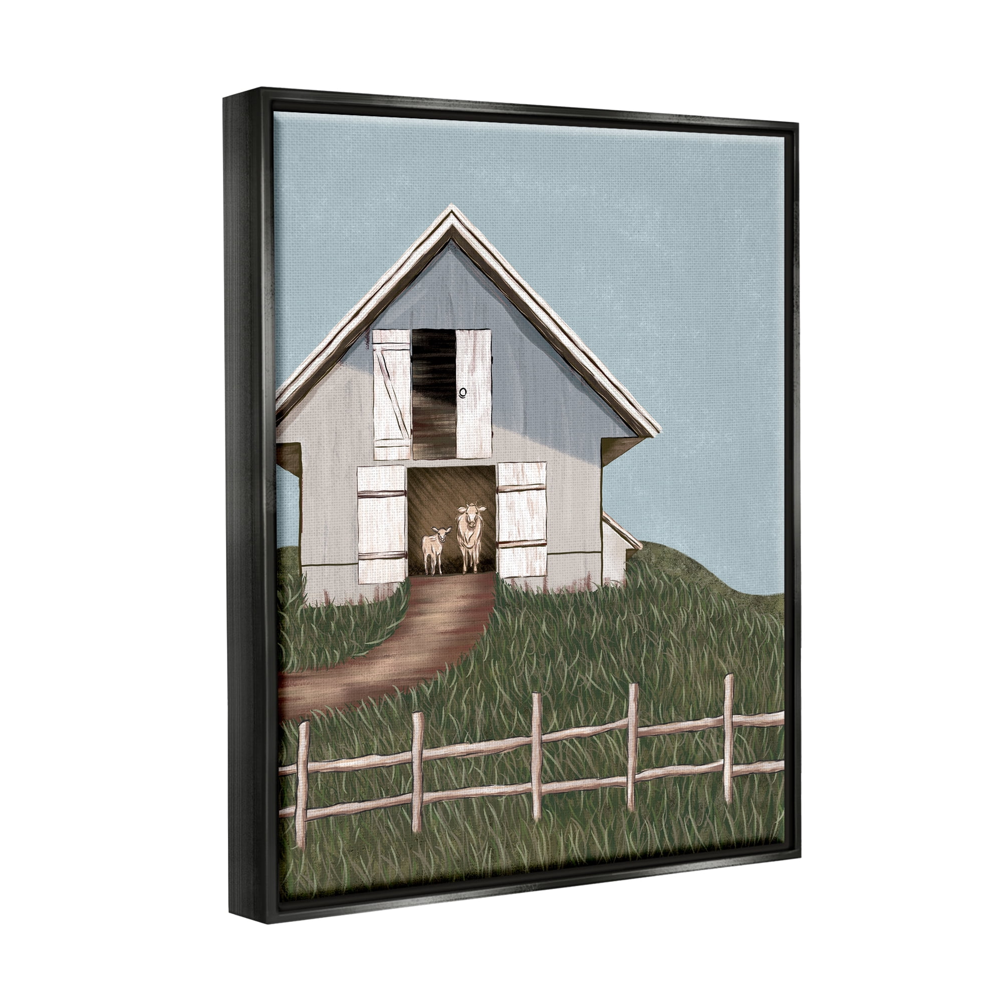 Stupell Industries Sheep In Barn Rural Farm Landscape Painting Black Floater Framed Art Print Wall Art