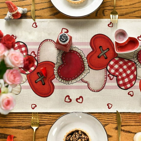 Clearance! lulshou Valentine's Day Table Runner Kitchen Dining Table Decoration for Indoor Home Party Valentine's Day Rectangle Tablecloth Heart Fabric Table Cloth Washable Valentine's Day Gift