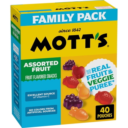 Mott's Fruit Flavored Snacks, Assorted Fruit, Gluten Free Snack, Family Pack, 40 Count, 32 oz