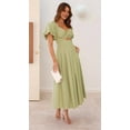 thumbnail image 6 of Women'S Summer Boho Maxi Dress V-Neck Cute Bubble Short Sleeve A-Line Long Dress with Pocket Green L, 6 of 9