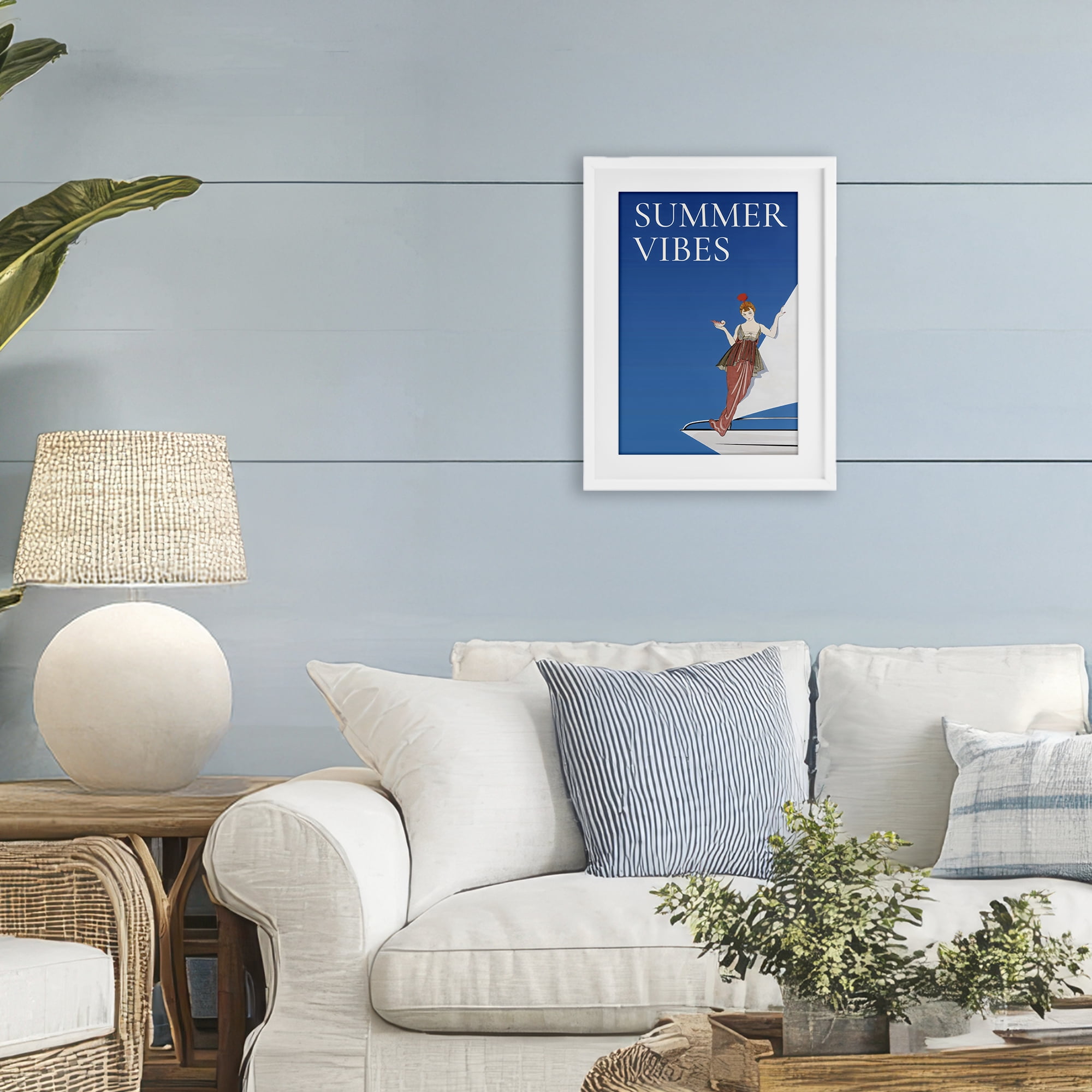 Stupell Industries Summer Vibes Vintage Yacht White Framed Print Under Glass, design by Creative Studio