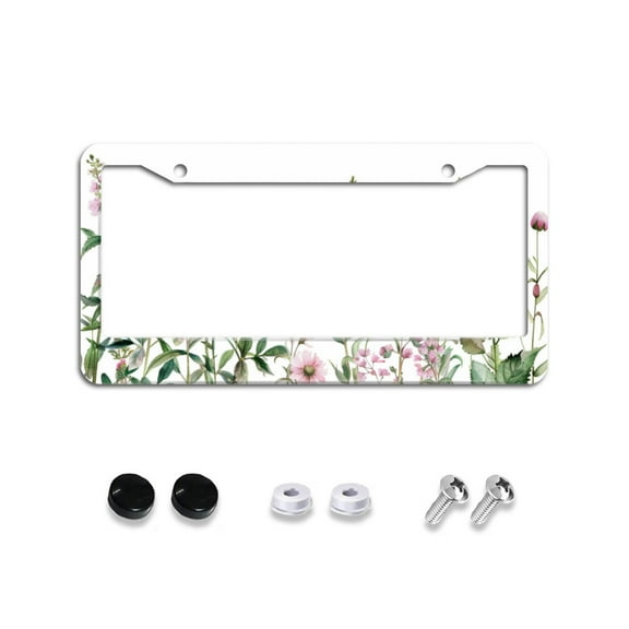 Pink Wildflower Garden 3 License Plate Frames for Women Men Car Plate Holder Cover Metal Tag Aluminum Car Accessories Front Rear Plate Decor