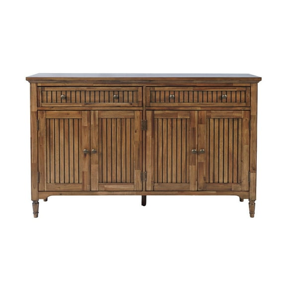 Jofran 58" Slat Panel Door Sideboard Cabinet - Transitional Storage, Adjustable Shelves