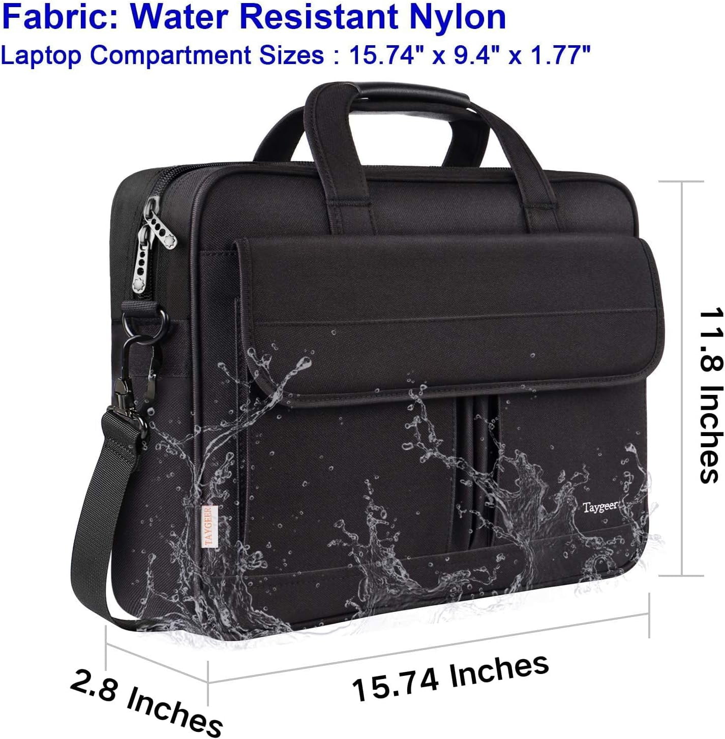 Taygeer Laptop Briefcases for Men, 15.6in Waterproof Work Bag with Laptop Compartment, Black
