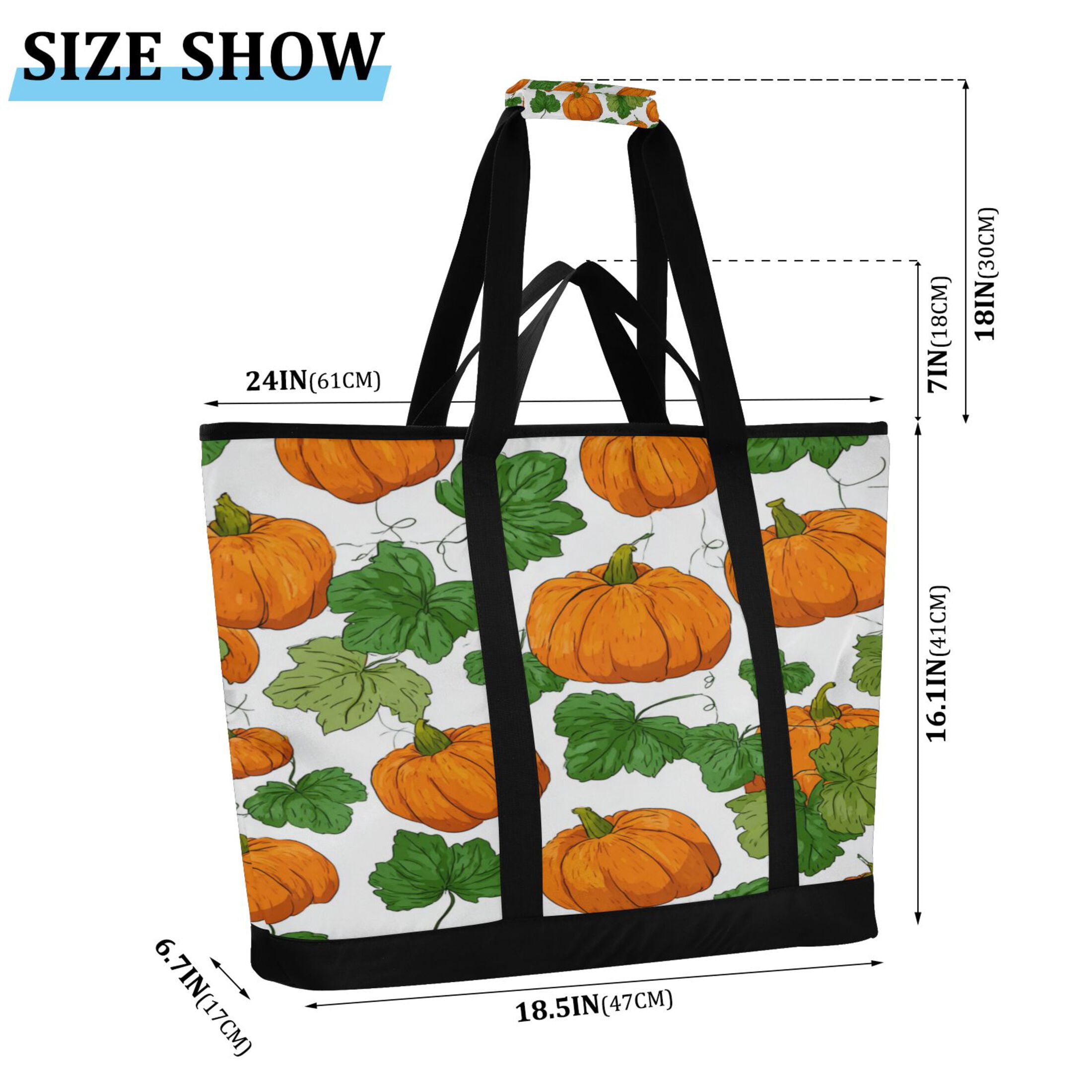 Extra-Large Wide Opening Design Capacity Hand-Held Ice Pack Thickened Insulation Layer For Long-Lasting Cold Retention For Outdoor Shopping Picnics And Camping Orange Pumpkins