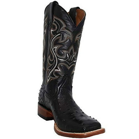 

Mens Genuine Cowhide Leather Quill Ostrich Print Western Cowboy Square Toe Rodeo Boots