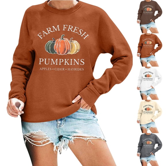 YVNAURA Women's Cute Fall Pumpkin Graphic Hoodie Happy Fall Yall Sweatshirt Crewneck Long Sleeve Oversized Loose Pullover Cozy Thanksgiving Autumn Top with Pocket, Gold,L