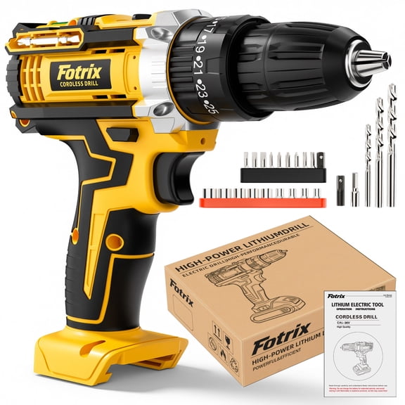 21V Cordless Drill, 2 Speed, Keyless 3/8" Chase Drill with LED Light, Equipped, one battery&plastic case packaging