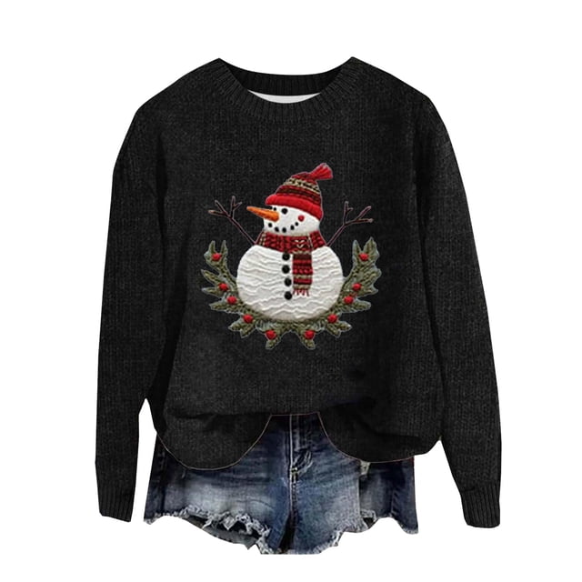 Zhanying Womens Fall Sweaters Soft Knit Family Festive Sweater Plus Size Festive Holiday Pullover Sweater