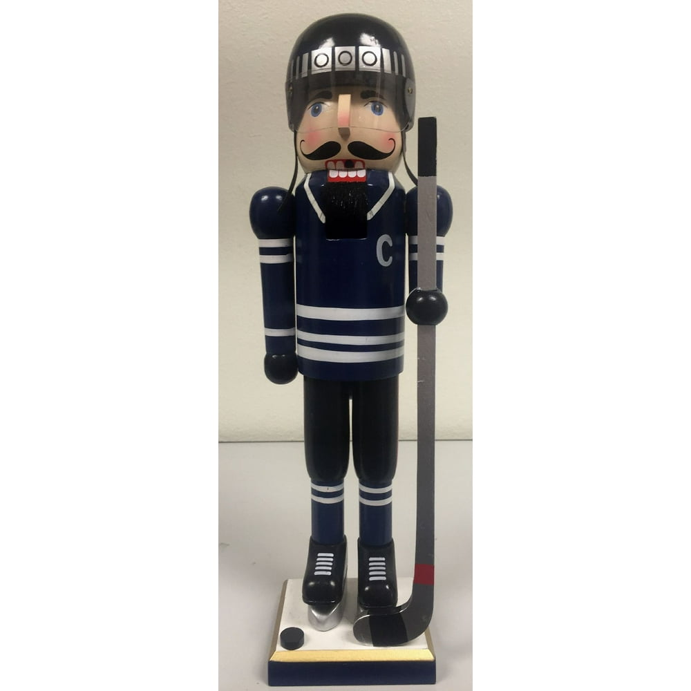 Blue Hockey Player Wooden Christmas Nutcracker 14 Inch Sports