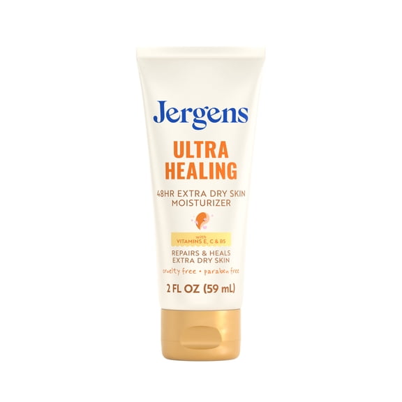 Jergens Ultra Healing Hand and Body Lotion Dry Skin Moisturizer, Vitamins C, E, B5, 2 fl oz