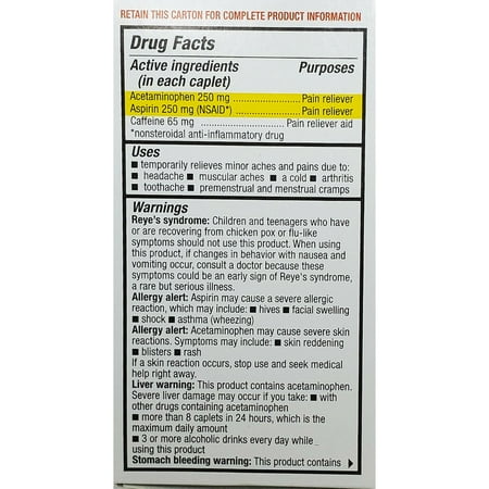 Headache Pain Reliever by Rugby ( Contains an active ingredient of Excedrin) 4-Pack