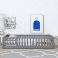 thumbnail image 3 of UHOMEPRO Twin Size Floor Bed with Fence and Door, Low Profile Montessori Floor Bed for Crib Transition, Solid Wood Cute Bed Frame with Slats Supports, Easy Assembly, No Box Spring Needed, Grey, 3 of 10