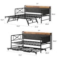 thumbnail image 2 of Daybed with Trundle and LED Lights, Twin Size Sofa Bed with Upholstered Headboard & Charging Station, Metal Frame for Bedroom, Living Room, Guest Room, 2 of 9