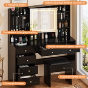 Ktaxon Large 47.2 Makeup Vanity with 3 Color Lights, Dressing Table w/ USB Charging Station, Adult, Black