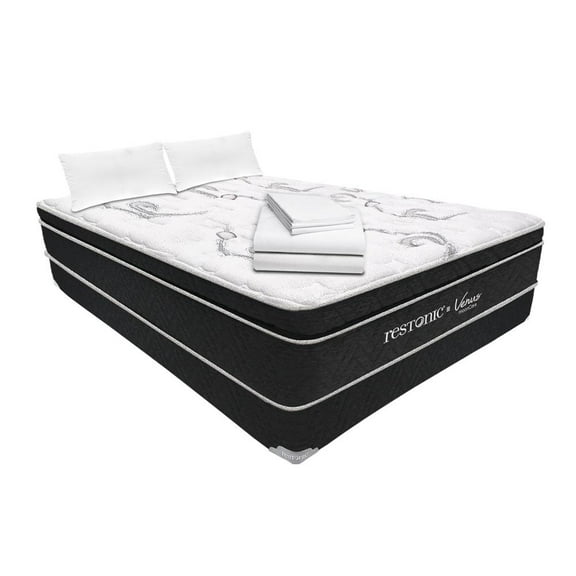 Colchón con box Queen Size Restonic Master más 2 almohadas más Sábanas Venus