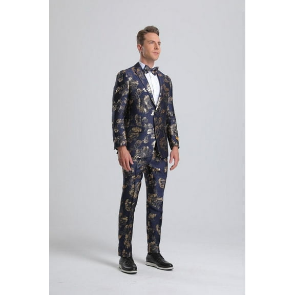 Men's Navy & Gold Floral Paisley Prom Tuxedo