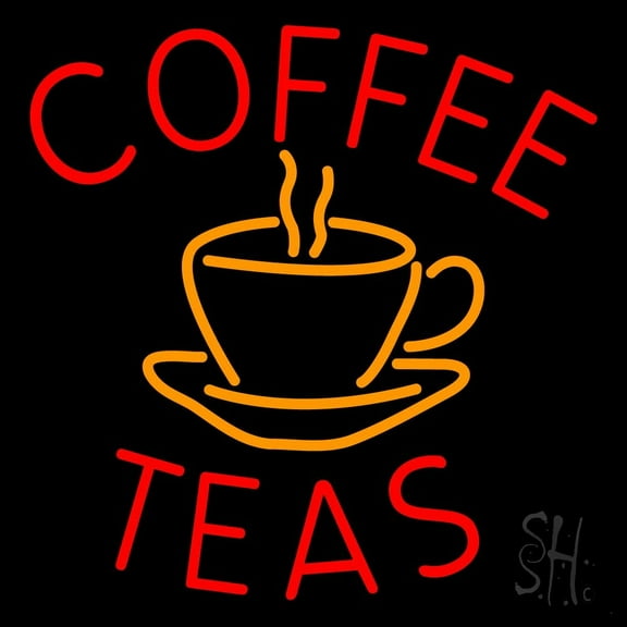 Coffee Teas LED Neon Sign 16 x 16 - inches, Black Square Cut Acrylic Backing, with Dimmer - Bright and Premium built indoor LED Neon Sign for café and stroefront.