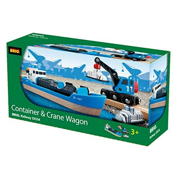 Brio World - 33534 Envío de contenedores y Crane Wagon | Accesorio de juguete de tren de 4 piezas para niños A Brio Brio