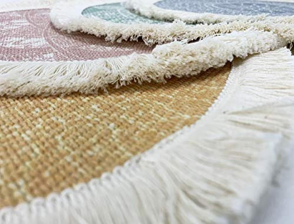 Fennco Styles Unique Dream Catcher Fringe Cotton Placemats 14-inch Round, Set of 4 - Pink Decorative Boho Table Mats for Home Decor, Dining Table, Banquets and Special Events