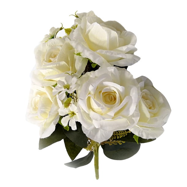 Artificial Rosa Flor Simulación Boda Ramo de novia Paño de oficina en casa Decoración de flores, Blanco Yuarrent HA8404-01B