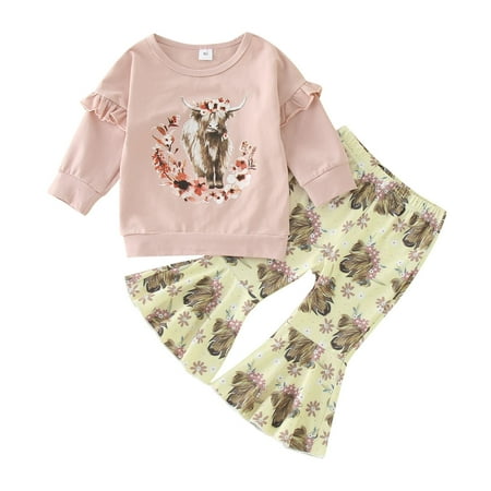 

KI-8jcuD Outfits For Girls Toddler Girls Winter Calf Cow Flower Print Tops Bell Bottom Trouser Pants Suit Outfits Outfits For Teen Girls Kids Sweat Outfits Girls Crop Tops For Teen Girls 14-16 New B