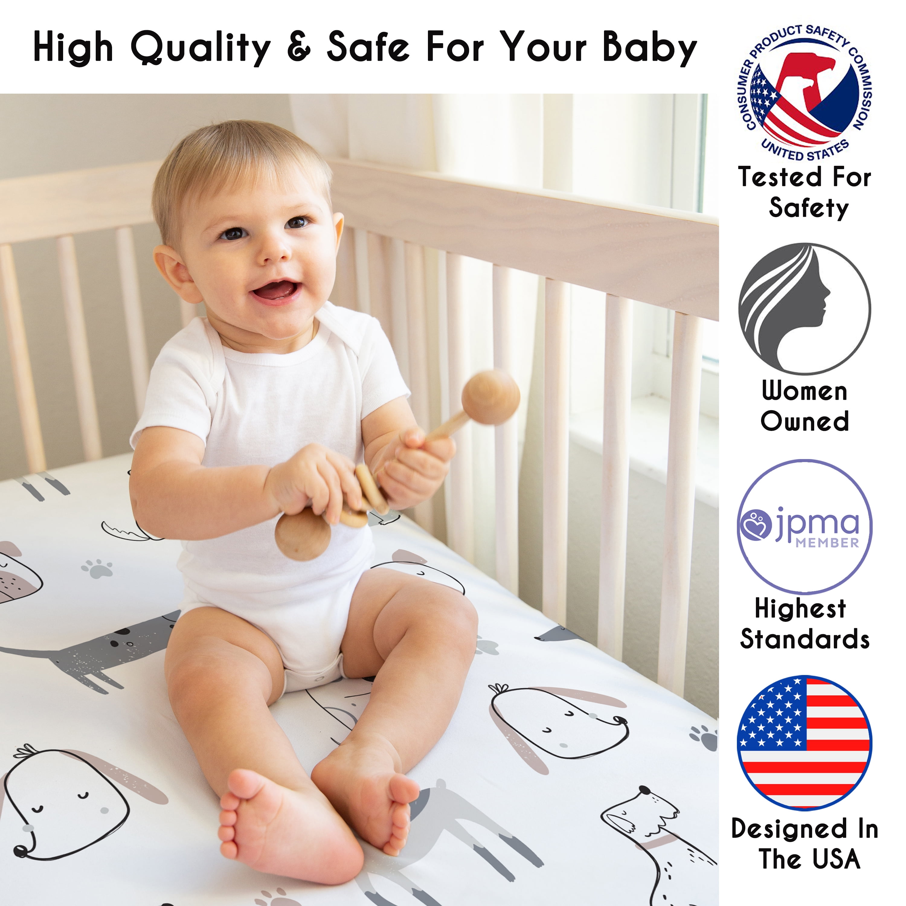 Sweet Jojo Designs Cartoon Puppy Boy, Girl, Unisex/Gender Neutral Fitted Crib Sheets Set 3 Piece