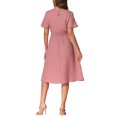thumbnail image 3 of INSPIRE CHIC Women's Short Cape Sleeve Elastic Waist Round Neck A-Line Casual Pleated Midi Dress XS Pink, 3 of 6