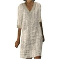 thumbnail image 2 of YHAJDS Summer Dresses for Women V Neck Lace 3 4 Sleeve Elegant Knee Length Dress, 2 of 5