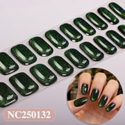 Semi Cured Gel Nail Strips UV/LED Nails, Gel Nail Stickers Dark Semi Cured Gel Nail Strips, Holographic, Chrome, Nails Art Design Decoration Accessories - Color D
