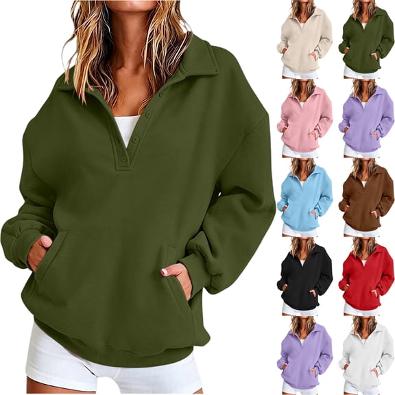 Women's Oversized Sweatshirts Long Sleeve Half Zip Stand Collar Pullover Fall Trendy Clothes Hoodie for Women