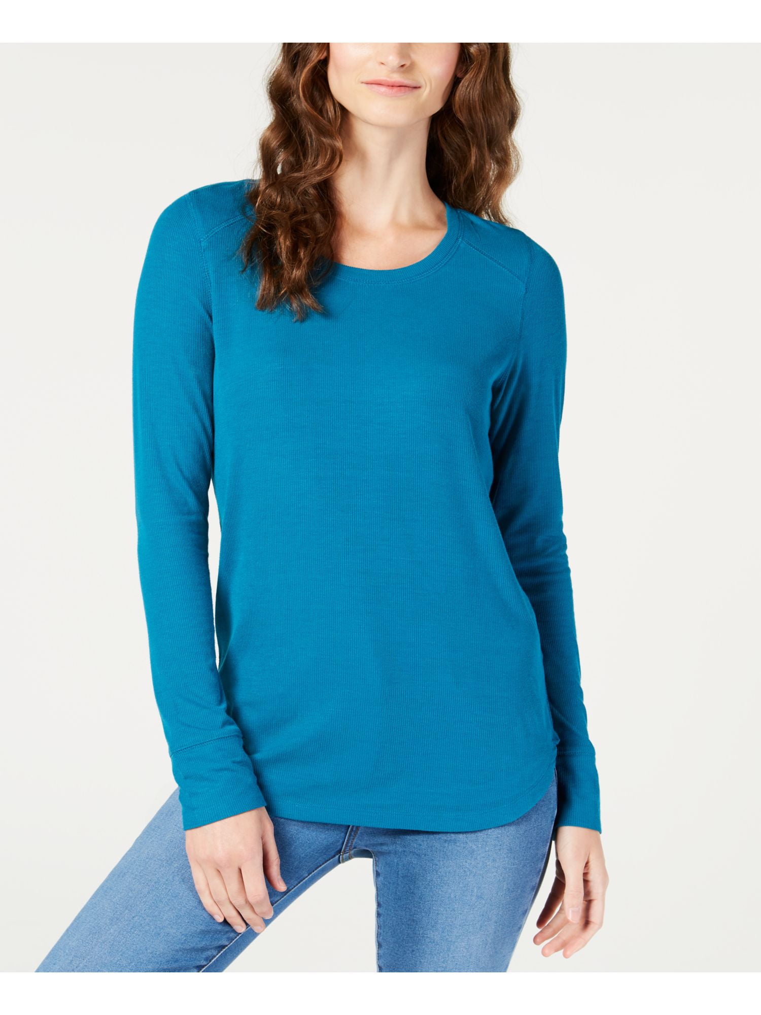 INC - INC Womens Blue Ribbed Long Sleeve Scoop Neck Top Size: XL ...