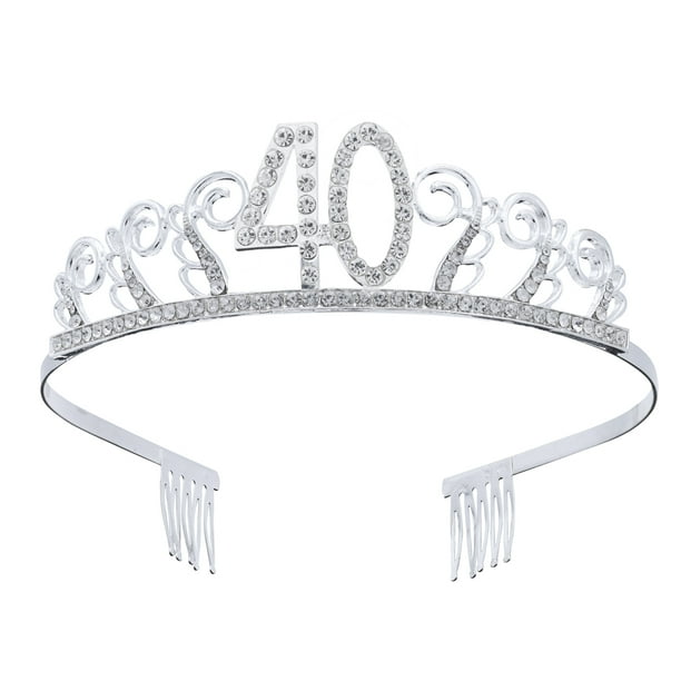 Tiara de cristal con diamantes de imitación para cumpleaños, corona de reina, diadema para fiesta de baile, peines para el cabello, broche para recuerdo de fiesta de cumpleaños número 40 para mujer