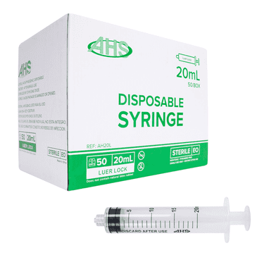 20mL Luer Lock Syringe (50 Pack), Sterile, Individually Wrapped, Syringes for Liquid, Scientific Labs, Feeding Syringes for Pets, Measurement, Medicine, Dispensing, & Oral, Clear