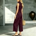 thumbnail image 4 of Capri Jumpsuits for Women Zipper Front Sleeveless Casual Rompers Wide Leg Collared One Piece Jumpsuit Wine, L, 4 of 6