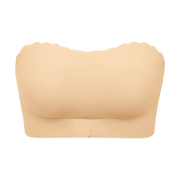 Luysn Seamless Strapless Bra for Women No Show Bra Invisible Bralette No Underwire Lightly Lined Bra Jelly Bra Comfortable Bra Tube Top Bralette Bandeau Bra Padded Push Up Bra Beige L