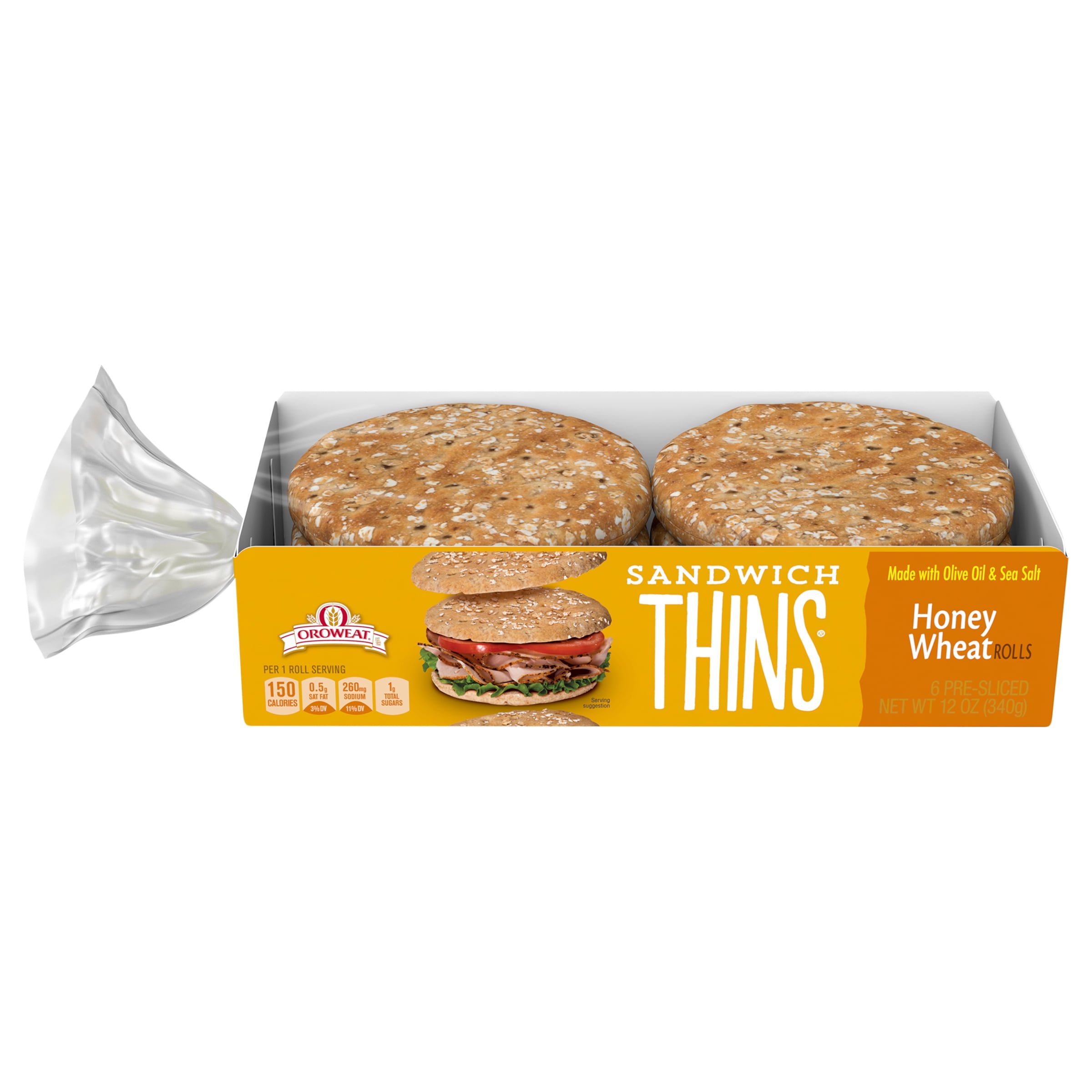 Oroweat Honey Wheat Sandwich Thins, 6 Rolls, 12 oz
