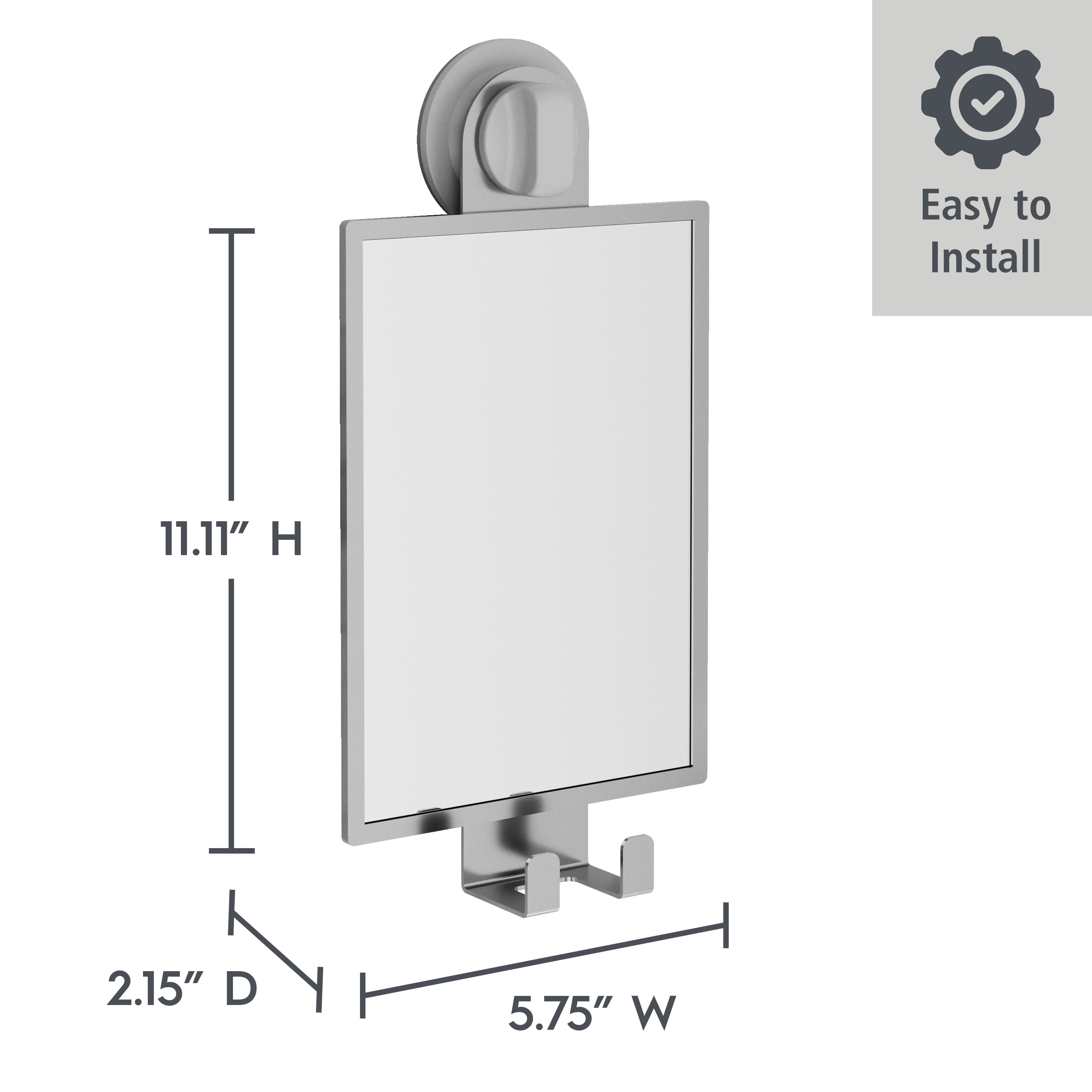 Better Homes & Gardens Adhesive or Suction Fogless Shower Mirror for Shaving and More, Satin Nickel