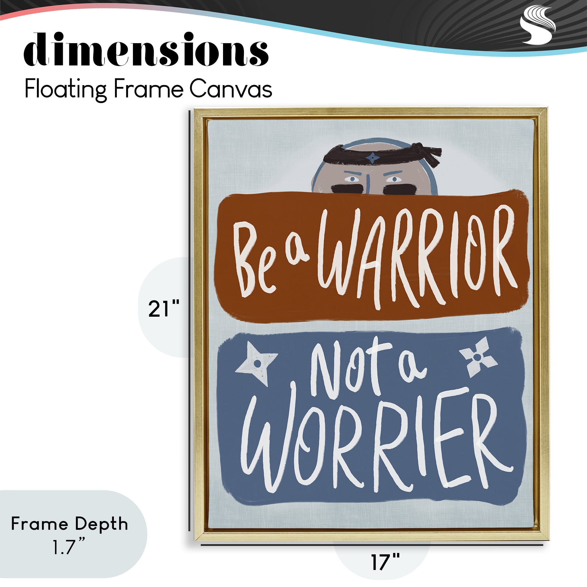 Stupell Industries Warrior Not Worrier Gold Framed Floater Canvas Wall Art, design by Connie Summers