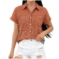 thumbnail image 4 of MYAOYI Womens Tops Gingham Checkered Short Sleeve Shirts, Button Down with Pockets, 4 of 7