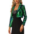 thumbnail image 4 of INSPIRE CHIC Blazer Ouvert pour Femme à Revers Cranté, Manches Longues, Veste Scintillante à Paillettes Vert P, 4 of 5